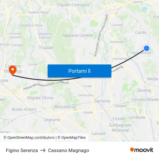 Figino Serenza to Cassano Magnago map