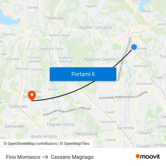 Fino Mornasco to Cassano Magnago map