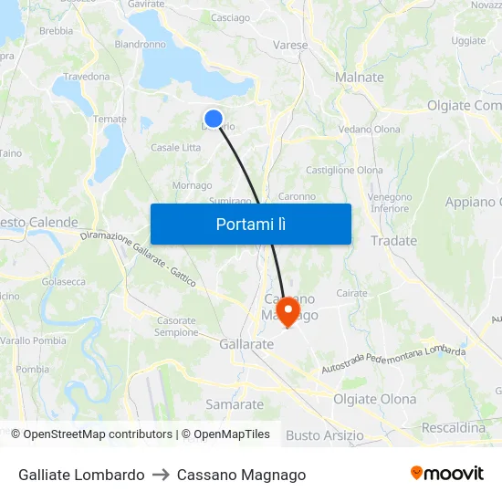 Galliate Lombardo to Cassano Magnago map