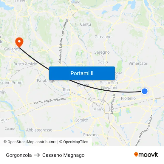 Gorgonzola to Cassano Magnago map
