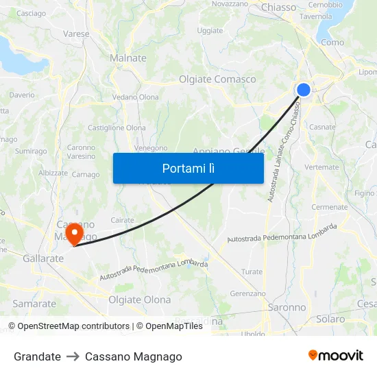 Grandate to Cassano Magnago map