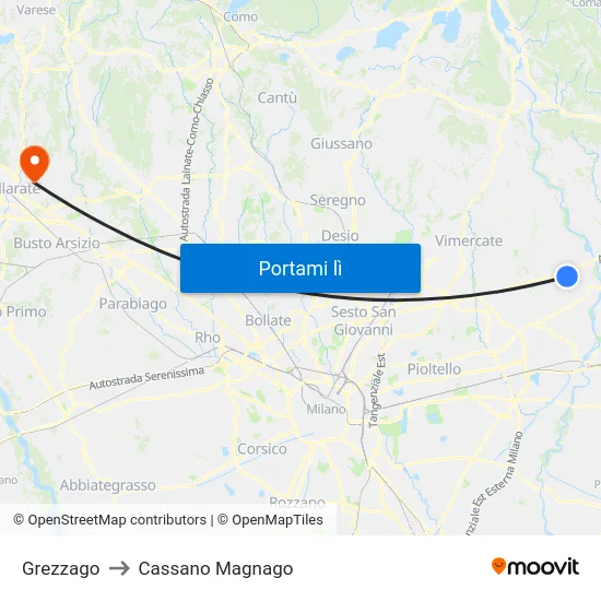 Grezzago to Cassano Magnago map