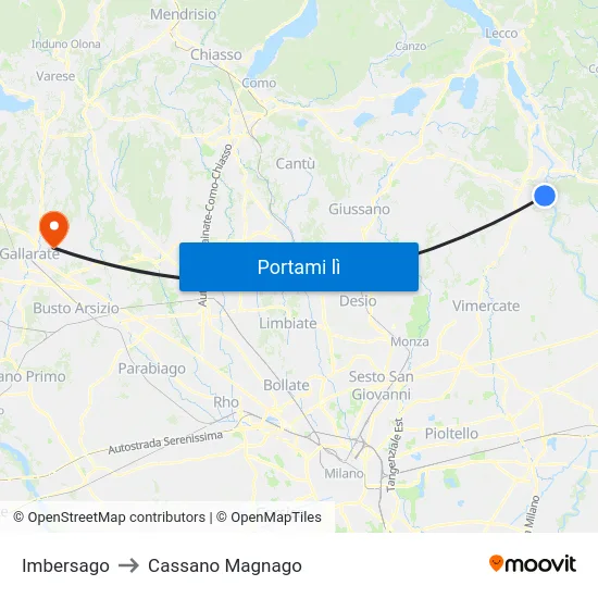 Imbersago to Cassano Magnago map