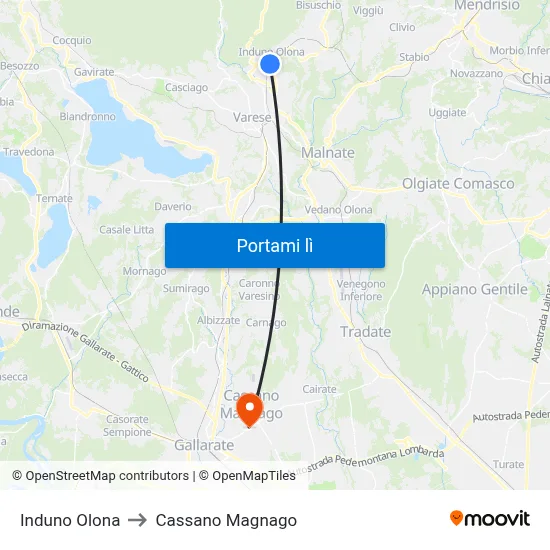 Induno Olona to Cassano Magnago map