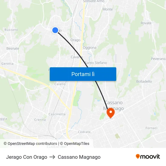 Jerago Con Orago to Cassano Magnago map