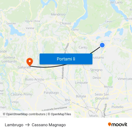 Lambrugo to Cassano Magnago map