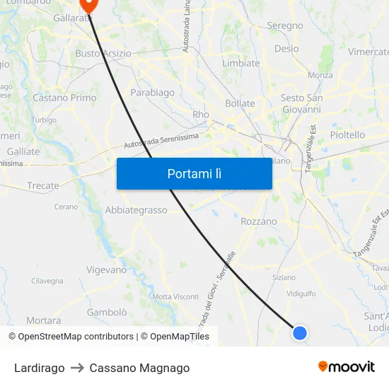 Lardirago to Cassano Magnago map