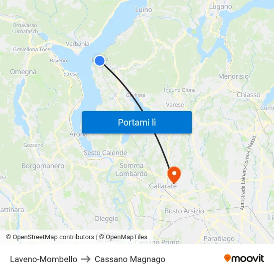 Laveno-Mombello to Cassano Magnago map