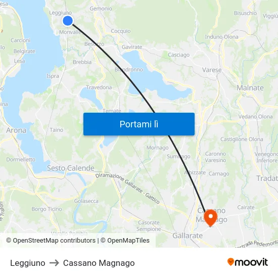 Leggiuno to Cassano Magnago map