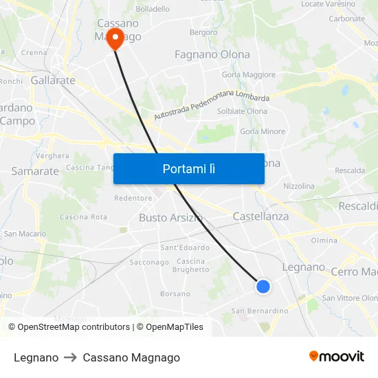 Legnano to Cassano Magnago map