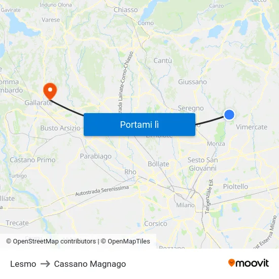 Lesmo to Cassano Magnago map