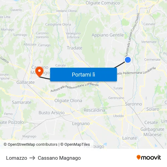 Lomazzo to Cassano Magnago map
