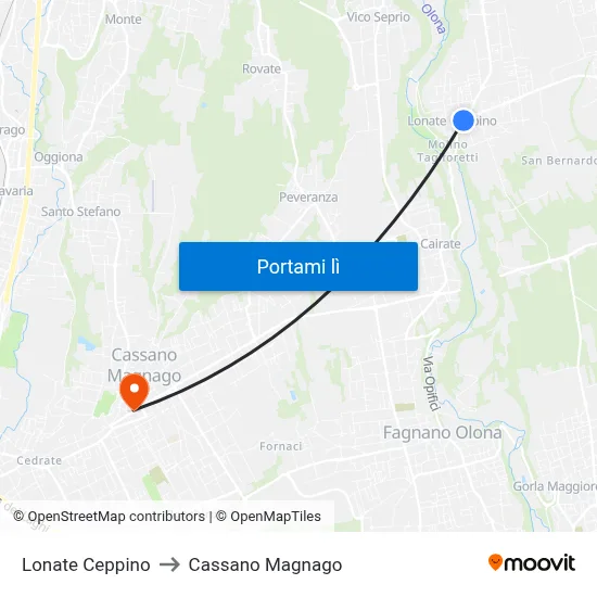 Lonate Ceppino to Cassano Magnago map