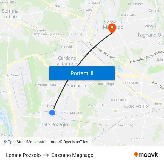 Lonate Pozzolo to Cassano Magnago map
