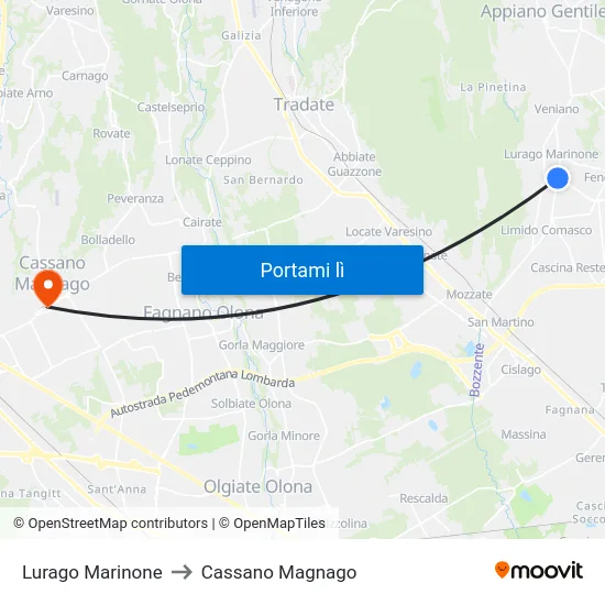 Lurago Marinone to Cassano Magnago map
