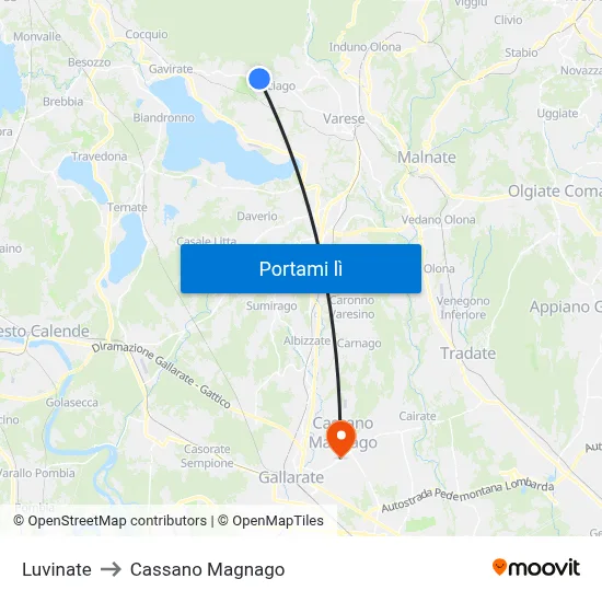 Luvinate to Cassano Magnago map
