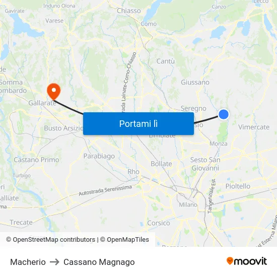 Macherio to Cassano Magnago map