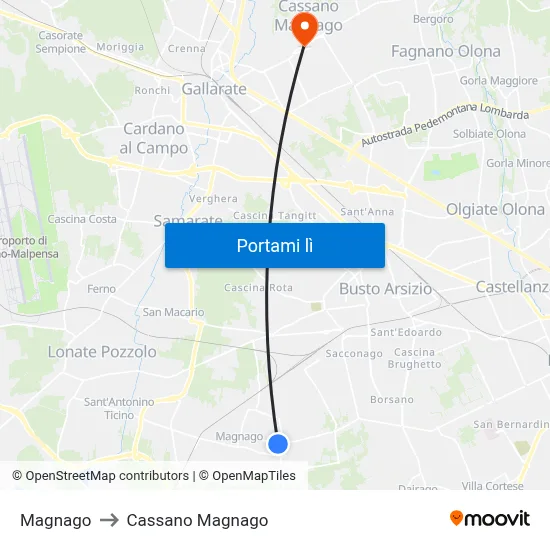 Magnago to Cassano Magnago map