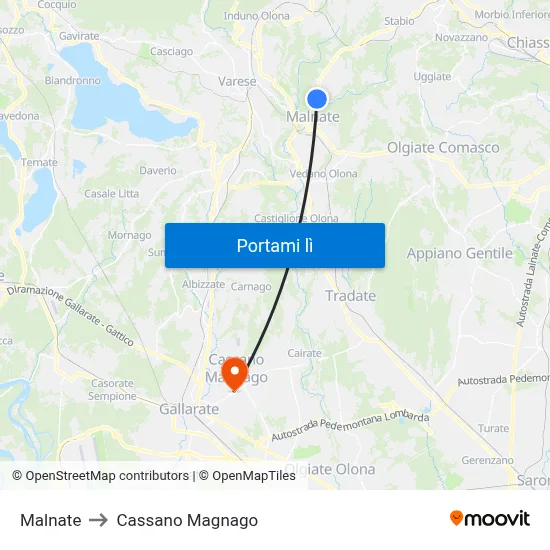 Malnate to Cassano Magnago map