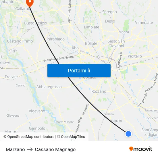 Marzano to Cassano Magnago map