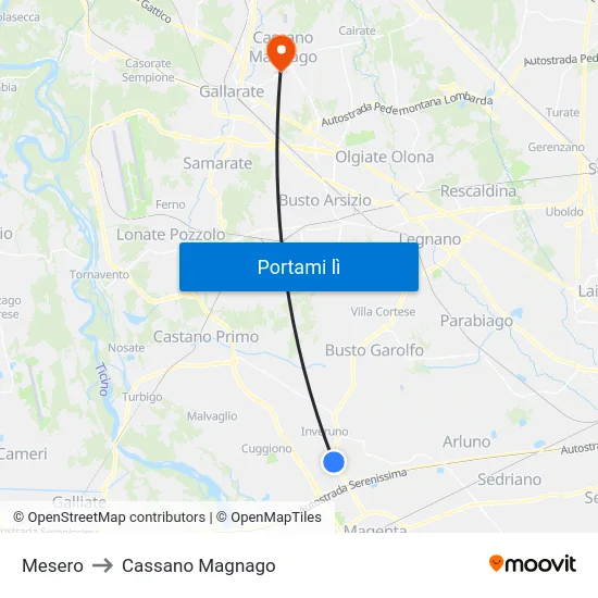 Mesero to Cassano Magnago map