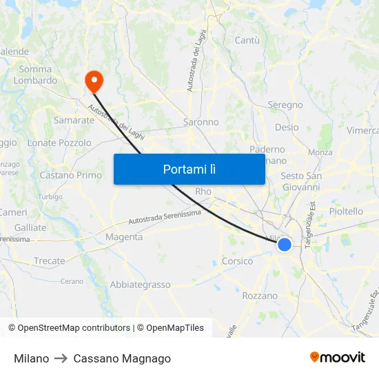 Milano to Cassano Magnago map