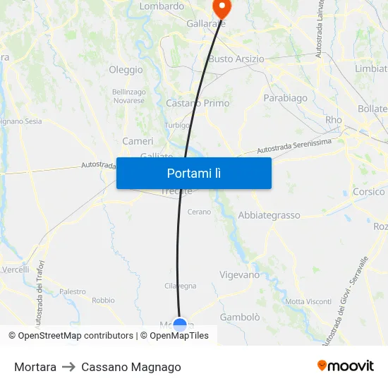 Mortara to Cassano Magnago map