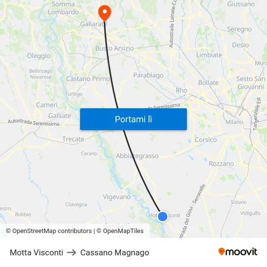 Motta Visconti to Cassano Magnago map