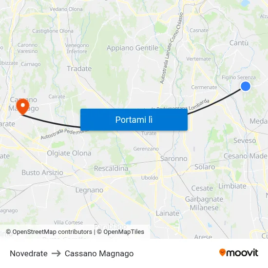 Novedrate to Cassano Magnago map