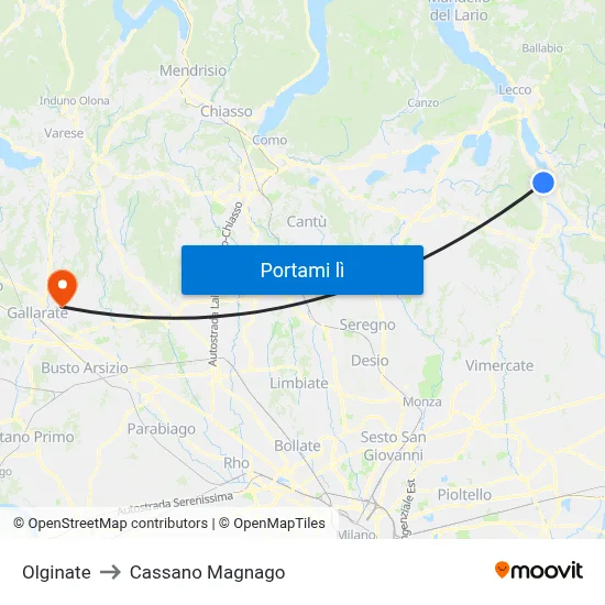 Olginate to Cassano Magnago map