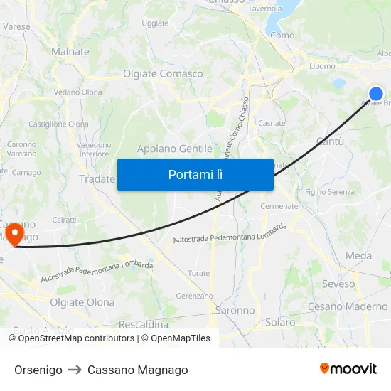 Orsenigo to Cassano Magnago map