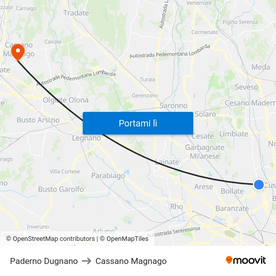 Paderno Dugnano to Cassano Magnago map