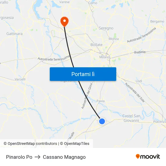 Pinarolo Po to Cassano Magnago map