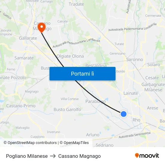 Pogliano Milanese to Cassano Magnago map
