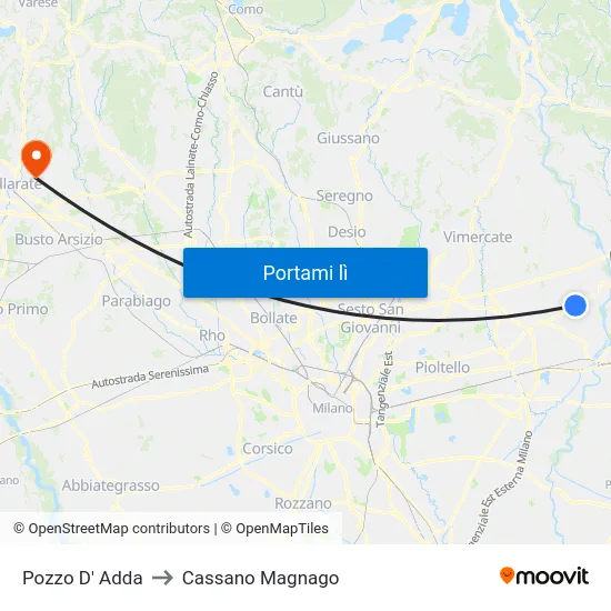 Pozzo D' Adda to Cassano Magnago map