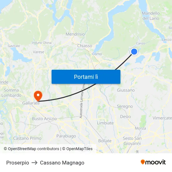 Proserpio to Cassano Magnago map