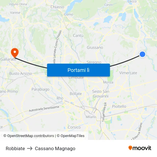 Robbiate to Cassano Magnago map