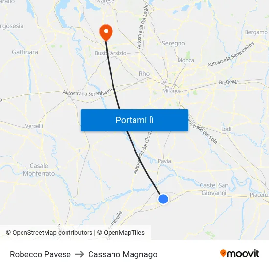 Robecco Pavese to Cassano Magnago map