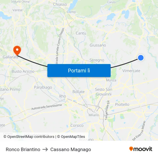 Ronco Briantino to Cassano Magnago map
