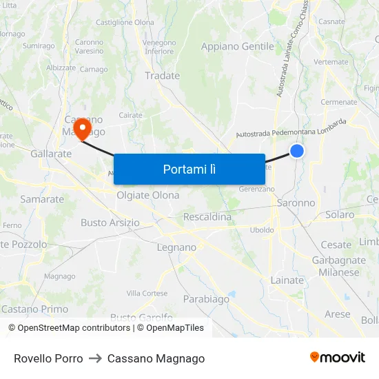Rovello Porro to Cassano Magnago map
