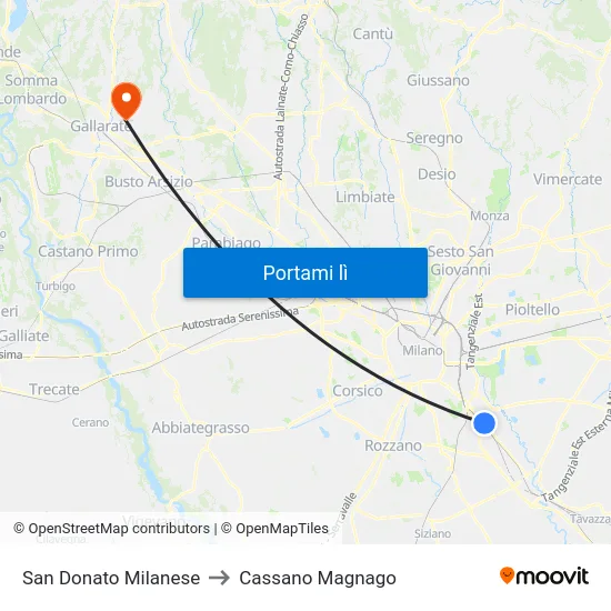 San Donato Milanese to Cassano Magnago map