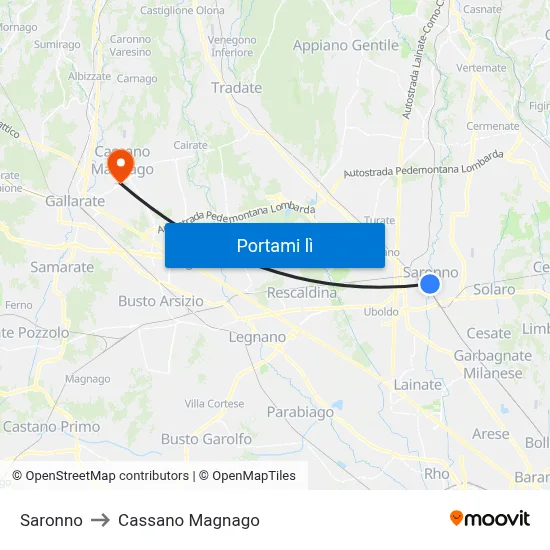 Saronno to Cassano Magnago map