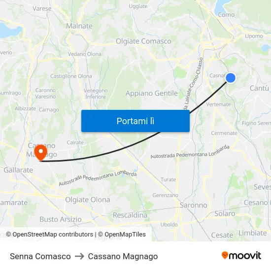 Senna Comasco to Cassano Magnago map