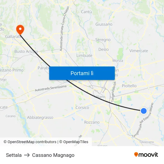 Settala to Cassano Magnago map