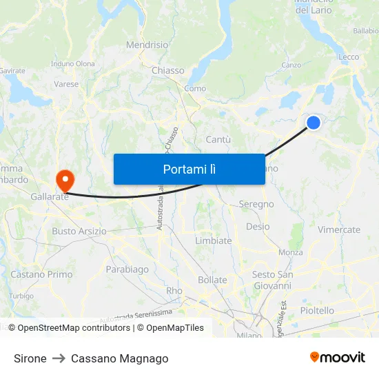 Sirone to Cassano Magnago map