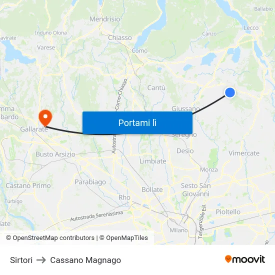 Sirtori to Cassano Magnago map