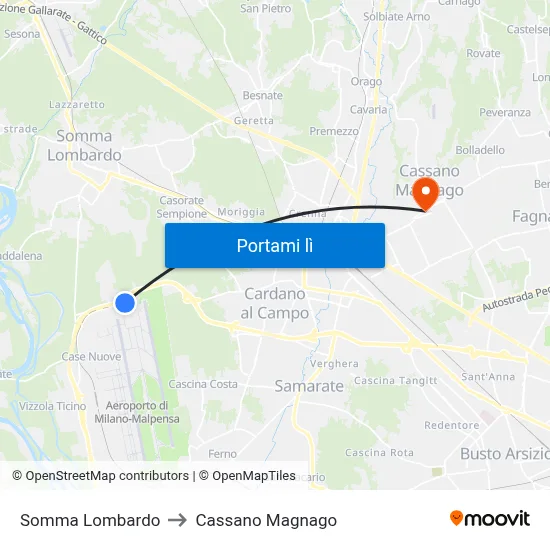 Somma Lombardo to Cassano Magnago map