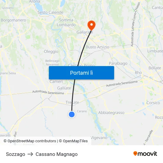 Sozzago to Cassano Magnago map