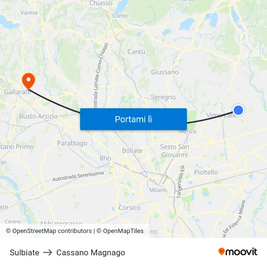 Sulbiate to Cassano Magnago map