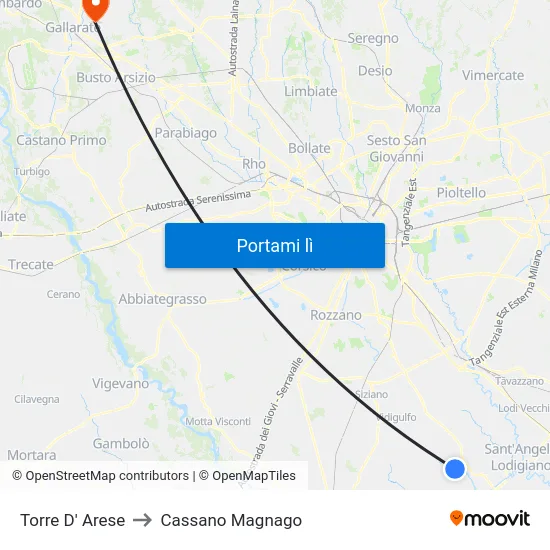 Torre D' Arese to Cassano Magnago map